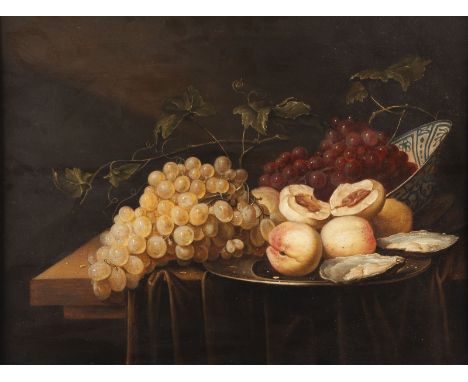 JORIS VAN SON (UMKREIS)24. September 1623 Antwerpen - 25. Juni 1667 EbendaSTILLLEBEN MIT AUSTERN, TRAUBEN, PFIRSICHEN UND FAY