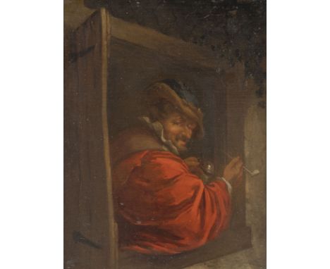 ADRIAEN VAN OSTADE (WOHL WERKSTATT)1610 Haarlem - 1685 EbendaPFEIFE RAUCHENDER UND TRINKENDER ALTER AM FENSTER Öl auf Eichenh