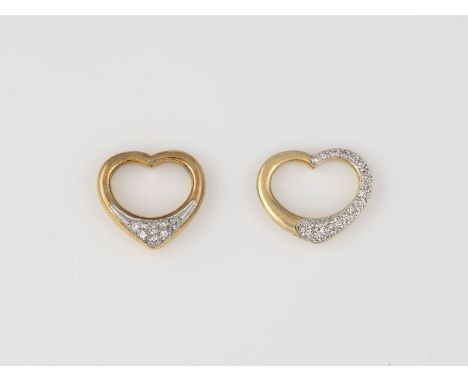 ZWEI HERZ-ANHÄNGER Gelbgold, Weißgold. 1,9 x 2,0 und 1,9 x 2,2 cm. Ges.-Gew. zus. ca. 8,0 g. Gest. oder geprüft 585 bzw. 14 K