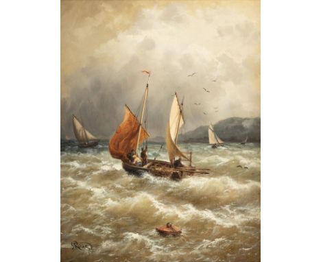 ANTONIO JULIUS ROSE1828 - 1911Fischer vor der Küste Öl auf Leinwand. 40 x 32 cm (R. 63 x 55 cm). Signiert unten links 'Rose'.