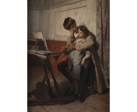 THÉODORE GÉRARD1829 Gent - 1895 LaekenDie Musikstunde (1876) Öl auf Holz. 59,5 x 44 cm (R. 68 x 52,5 cm). Signiert ortsbezeic