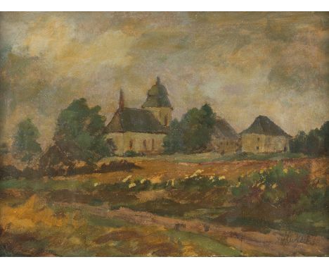 ANTONÍN HUDECEK1872 - 1941tschechischer, post-impressionistischer LandschaftsmalerLandschaft mit einem Dorf Öl auf Karton. 25