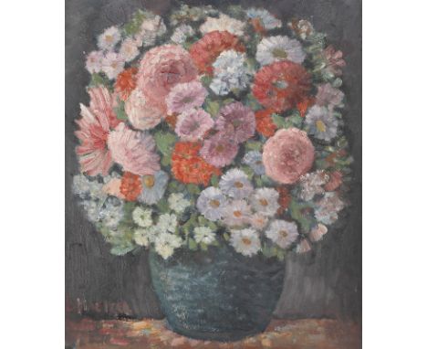 EMIL MAETZEL1877 - 1955Blumenstillleben Öl auf Karton. 53 x 46 cm (R. 61 x 54 cm). Signiert unten links 'E. Maetzel'. Verso: 
