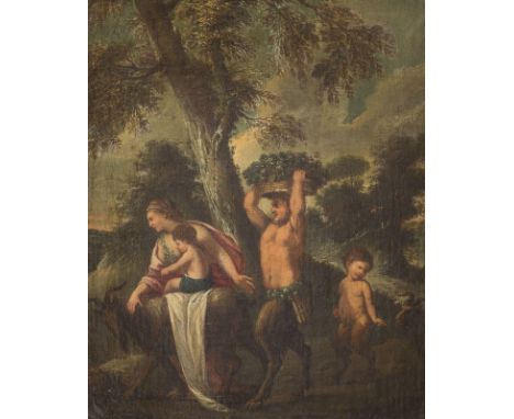 NICOLAS POUSSIN (SCHULE)1594 Les Andelys, Normandie - 1665 RomVENUS UND CUPIDO MIT PANFAMILIE UND ZIEGEN Öl auf Leinwand (alt
