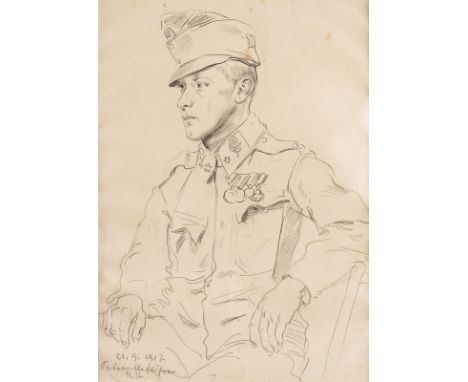 ROBERT HERMANN STERL1867 Großdobritz - 1932 Struppen'PATROUILLEFÜHRER' (1917) Kohlestift auf Papier. 35,5 x 25,5 cm. Unten li