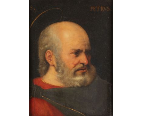 FLÄMISCHE SCHULE 1. HÄLFTE 17. JH.PORTRAIT DES HEILIGEN PETRUS Öl auf Eichentafel. 36 x 25,5 cm (R. 45 x 35 cm). Oben bezeich
