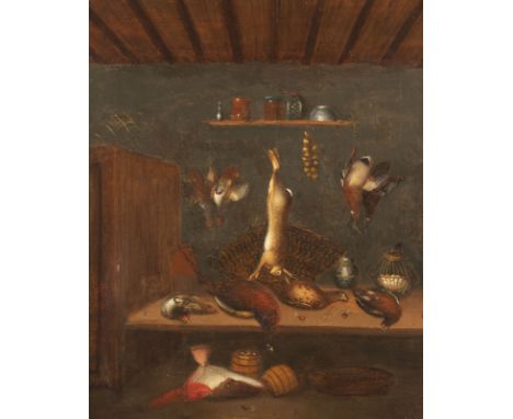 BENJAMIN BLAKE (ATTR.)Um 1770 erwähnt London - Um 1830 erwähnt ebedaSTILLLEBEN MIT FEDERVIEH, HASEN UND ROCHEN Öl auf Leinwan