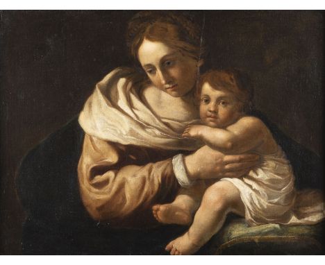 GIOVANNI FRANCESCO BARBIERI (GENANNT 'IL GUERCINO') (SCHULE)1591 Cento - 1666 BolognaJUNGFRAU MIT KIND Öl auf Leinwand (altdo
