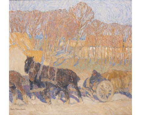 HANS KOHLSCHEIN1879 Düsseldorf - 1948 WarburgFrühlingslandschaft mit Bauernwagen Öl auf Leinwand. 71 x 76 cm (R. 89 x 95 cm).