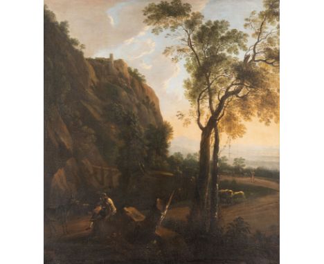 JAN BOTH (SCHULE ODER UMKREIS)1618/1622 Utrecht - 1652 EbendaGEBIRGIGE LANDSCHAFT MIT STÖRRISCHEM ESEL UND VIEHHIRTEN AUF EIN