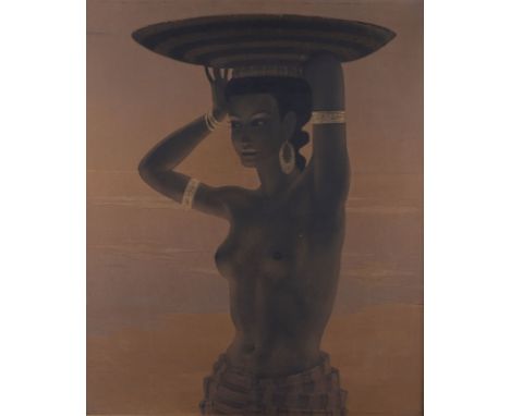 BERNARD CULLMANN1903 - 1977Orientalin mit Korb Öl auf Hartfaserplatte. 60 x 50 cm (R. 67 x 58 cm). Verso: Etikett mit Informa
