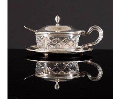 Silver and crystal cheese bowl. Hallmarks: 800 - 29PD, Padova,20th Century, with spoon, gr. 230, H cm 9x15x12.5