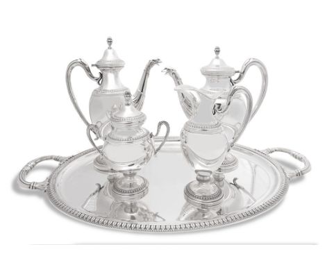 Silver service with tray, caffee pot, tea pot, milk pot and sugar bowl. Hallmarks: 800 - 29PD, Padova,20th Century, gr 2.645,