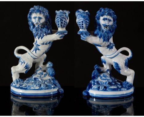 Emile Galle, Nancy, pair of 'Lions' candlesticks. A candelstik marked under the base ''K&amp;G - SC - 22 - France', first yea