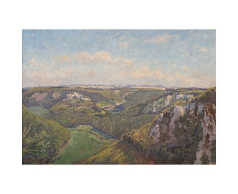 DRÜCK, HERMANN (1856-1931) "Burgruine Hohen Urach" Öl auf Platte, sig., Verso handgeschriebenes Etikett mit Titel und Angaben