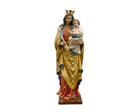 NAZARENER "Madonna mit dem Christuskind" 1. Hälfte 19. Jh., Holz, dreiviertelrund geschnitzt, auf der Rückseite ausgehöhlt, M