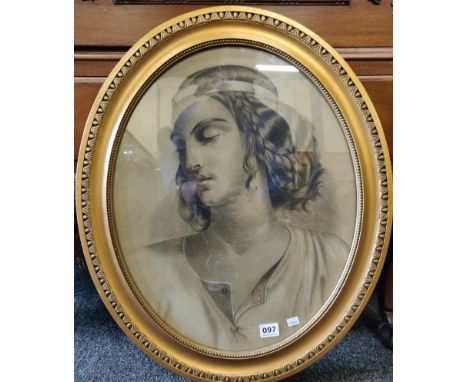 PENCIL DRAWING - OVAL PORTRAIT - 19 X 15