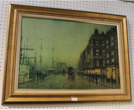 After John Atkinson Grimshaw (1836-1893) - Dockyard View in Evening Light, print on canvas, 47.5cm x 70cm