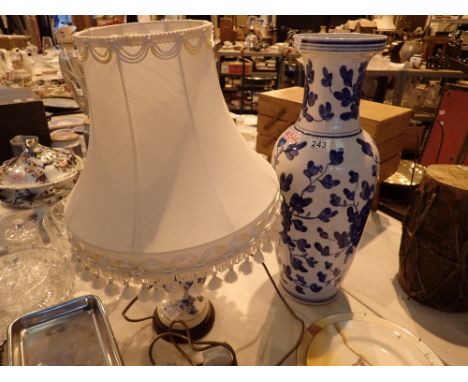 Blue and white vase H: 56 cm with similar table lamp  CONDITION REPORT: All electrical items in this lot have been PAT tested