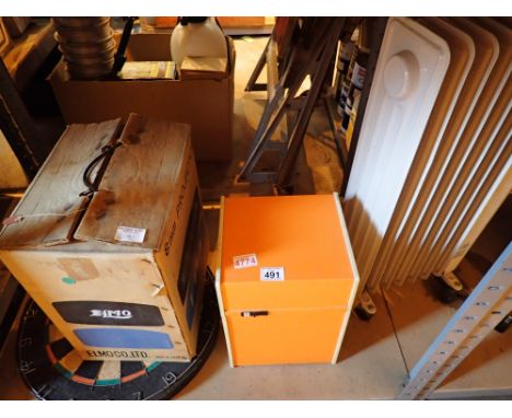 Hydrovane file box Elmo 8mm projector and a dartboard 
