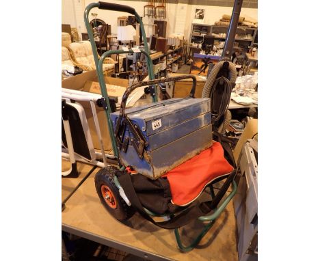 Cantilever toolbox a bag with tools and two wheel fold flat fishing trolly