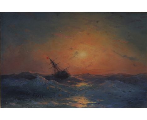 Abraham I HULK (1813-1897) Oil on panel "boat on a sunset" 1862 - Weight:  1.80 kg - Region: England - Sizes: H=350mm L=440mm