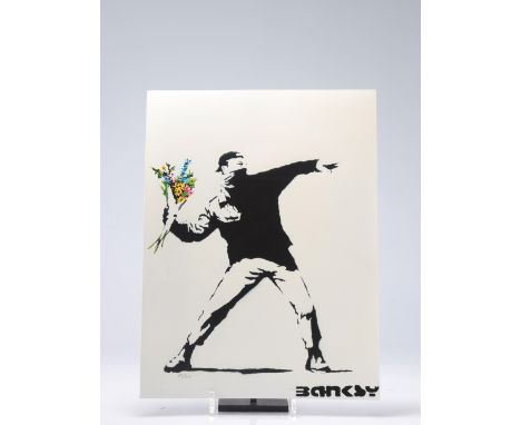 Banksy. Flower thrower. Color lithograph on paper. Signed "Banksy" lower right. Numbered 15/50 in pencil. Bears the publisher