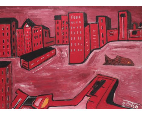 Jo PATCH (1937-2016) Liegeoise school Oil on canvas. "city view" - Weight:  3.40 kg - Region: Belgique - Sizes: H=690mm L=870