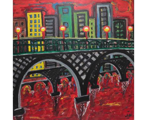 Jo PATCH (1937-2016) Liegeoise school Oil on canvas. "red water" - Weight:  3.40 kg - Region: Belgique - Sizes: H=880mm L=870