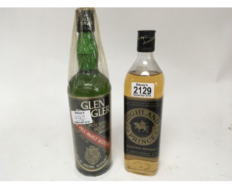 A bottle of Glen Flagler All Malt 100% Pot Still Scotch Whisky and a bottle of Highland Prince Scotch Whisky (2)