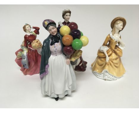 A collection of Four Royal Doulton and Worcester figures,  The Queen Biddy Pennyfarthing Sandra and Blithe Morning (4)