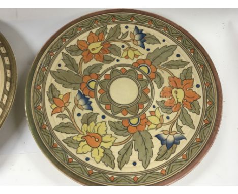 Two Crown Ducal ceramic wall plaques with design conforming to Charlotte Rheed. Diameter 36cm approximately.