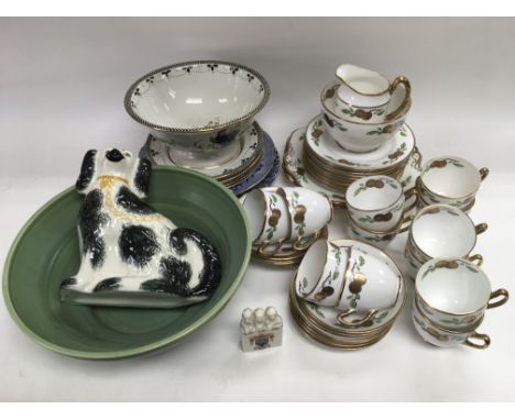 A collection of various ceramics including a Royal Albert tea service, blue and white plates, a Staffordshire style flatback 