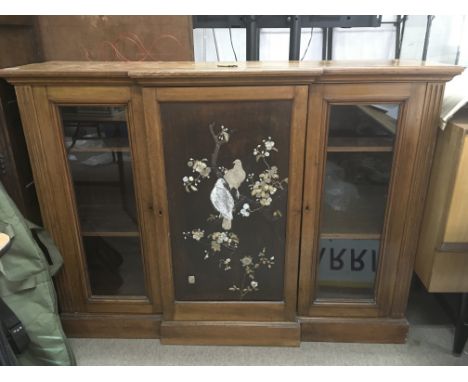 A late Victorian cabinet with inlaid Chinese panel, a/f. Approx 34x140x104cm high