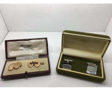 A cased pair of 9ct gold cufflinks and one other pair