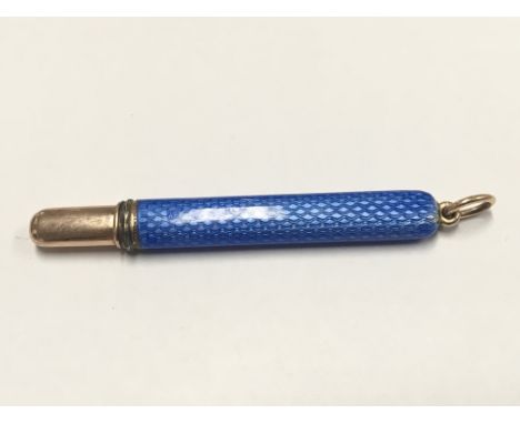 An Imperial Russian Gold and blue Gilloche pencil associated to Fabergé. With marks of 84 and letters Ah (H) ? Possible by Au