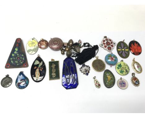 A box of 20 enamel pendants from the 60's-80's.