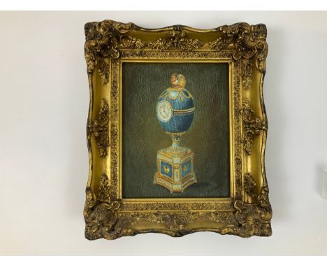 Framed Oil on Canvas - Kelch Chanticleer Fabergé Egg - Visible Picture 24cm x 19cm 