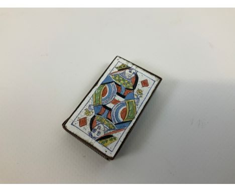 Antique Playing Card Gambling Vesta Enamel - Queen Of Diamond - 4cm x 2.3cm 