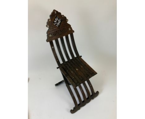 Carved Folding Chair with Mother of Pearl Inlay 