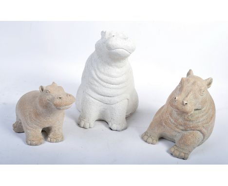 Paul Bellardo - Austin Sculptures - A collection of three 1980's ceramic stone hippopotamus sculptures of graduating size in 