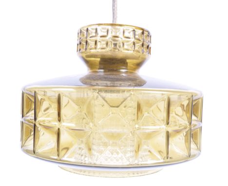 Vitrika - A 1960's / 1970's Danish retro vintage pressed glass ceiling light fixture having geometric decoration and inner cl