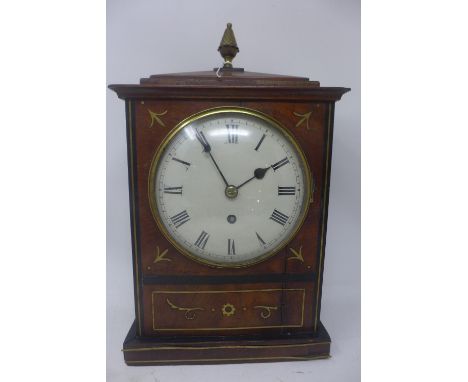 A Regency mahogany and brass mounted bracket clock, single fusee movement, 6" convex dial with Roman numerals, the case with 