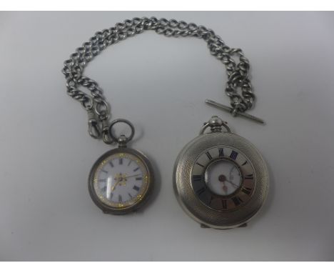 A silver half hunter pocket watch, enamel dial with Roman numerals, subsidiary seconds dial at six, dial signed R. Samuel, Ma