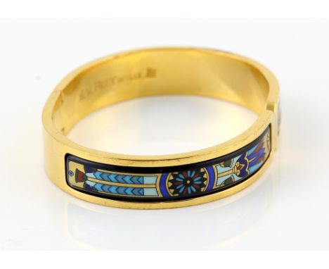 Frey Wille Egyptian style bangle, enamel detail, in gilt metal, inside bangle signed 'M.Frey Wille', with hinge, concealed cl