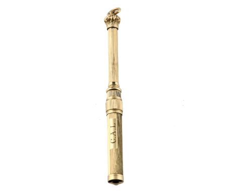 Gold plated propelling pencil, marked W.S.Hicks, New York, textured case, with scrolled detail to end, cartouche engraved 'C.