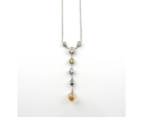 Diamond set pendant necklace with white and fancy coloured diamonds, brilliant and briolette cut, estimated total diamond wei
