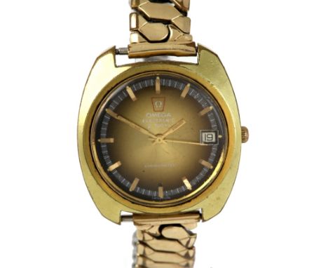  Omega Gentleman's Electronic f300Hz Chronometer  wrist watch ,the signed dial with gold batons, white minute track and date 