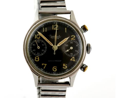 Pilots wristwatch by Hanhart  in stainless steel H Fliegerchronograpf mark two, 1939 pilot's  wristwatch the  Black dial sign