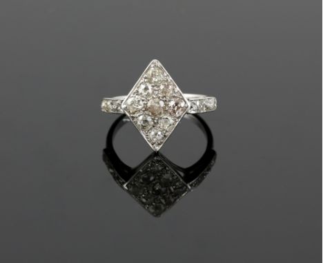  Art Deco diamond plaque ring, old cut diamonds, C 1930 estimated total diamond weight 1.15 carats, mount testing as platinum